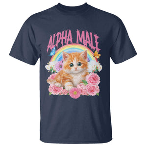 Alpha Male Funny Cat T Shirt Vintage 90s Kitten Rainbow Floral Butterflies