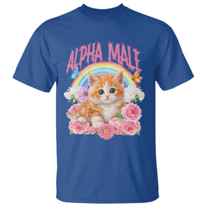 Alpha Male Funny Cat T Shirt Vintage 90s Kitten Rainbow Floral Butterflies