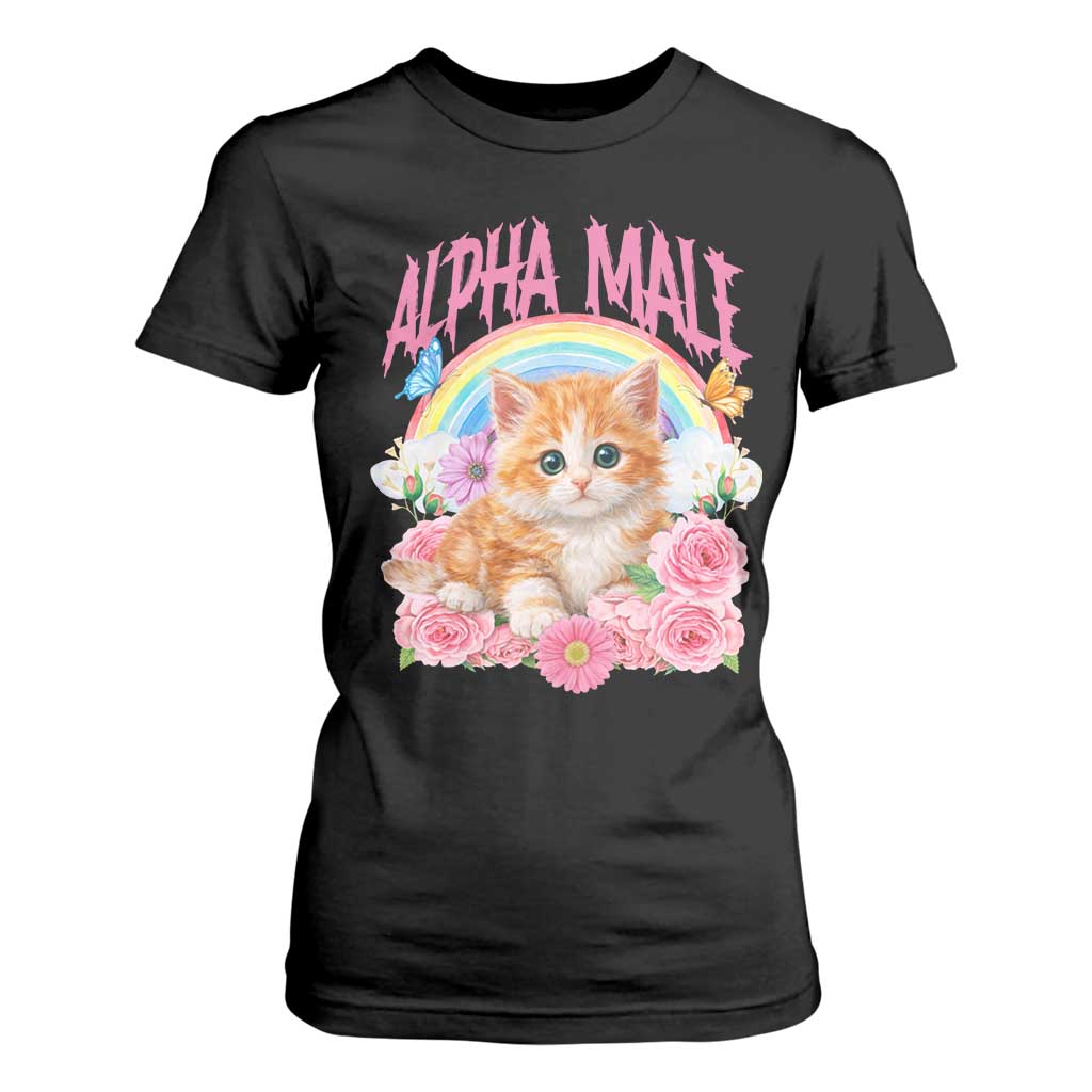 Alpha Male Funny Cat T Shirt For Women Vintage 90s Kitten Rainbow Floral Butterflies TS11 Black Print Your Wear