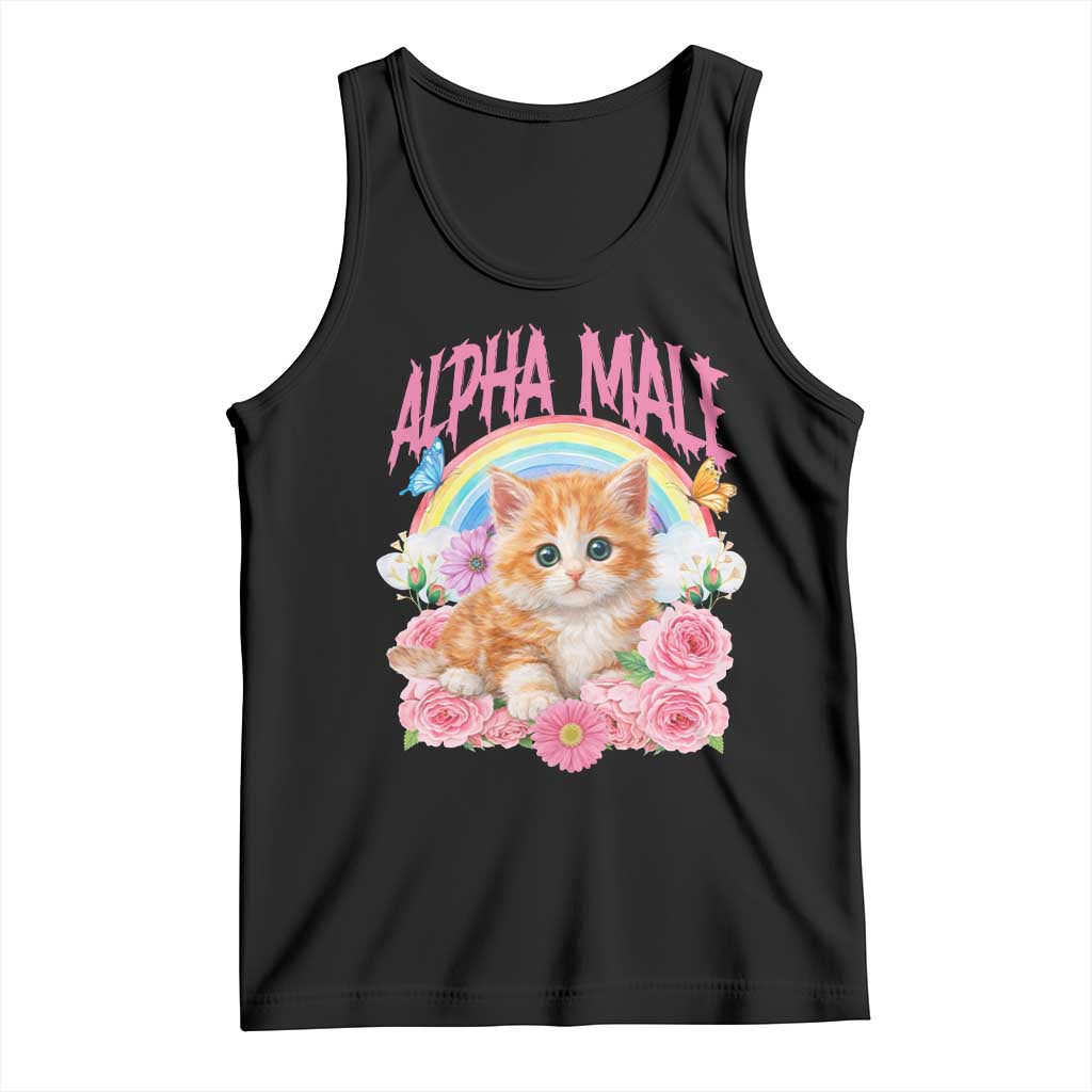 Alpha Male Funny Cat Tank Top Vintage 90s Kitten Rainbow Floral Butterflies