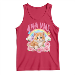 Alpha Male Funny Cat Tank Top Vintage 90s Kitten Rainbow Floral Butterflies