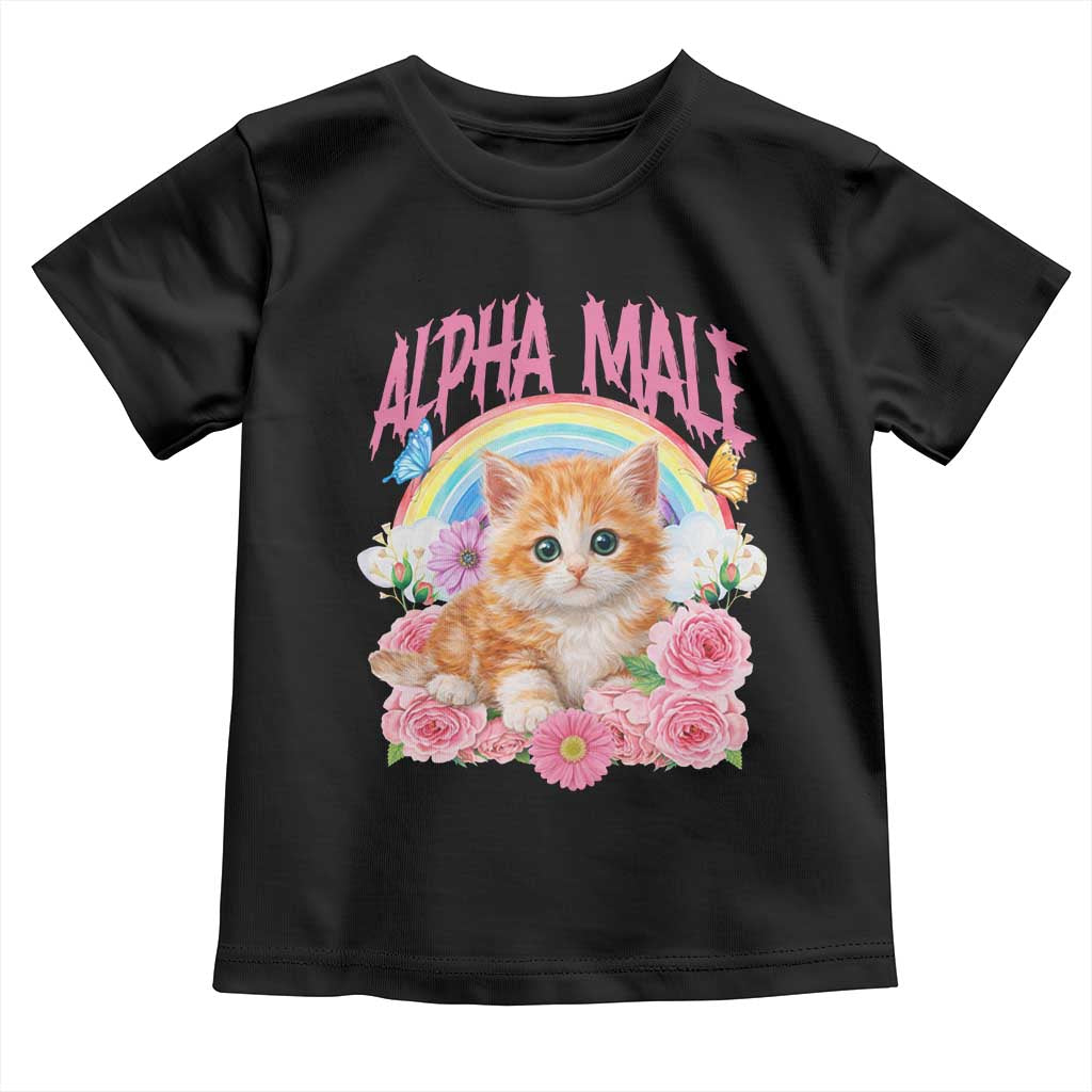 Alpha Male Funny Cat Toddler T Shirt Vintage 90s Kitten Rainbow Floral Butterflies TS11 Black Print Your Wear