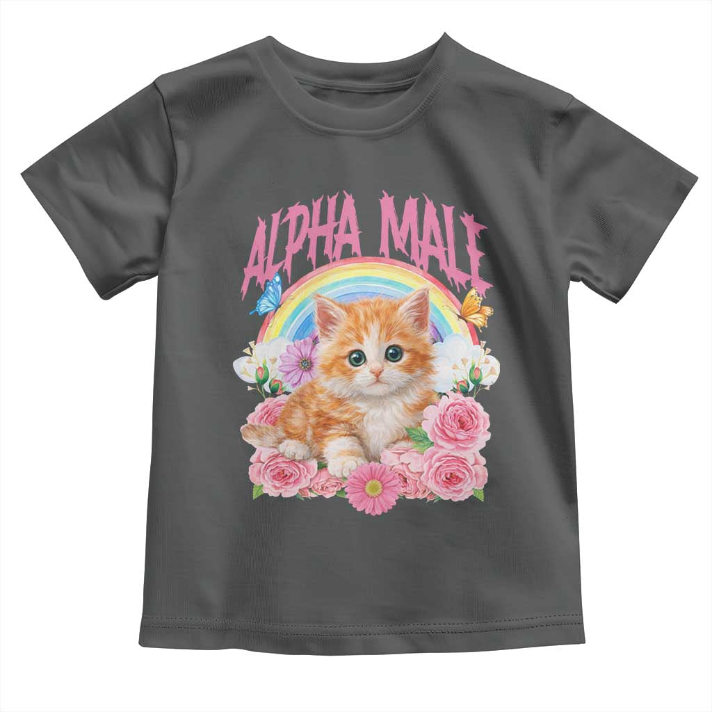 Alpha Male Funny Cat Toddler T Shirt Vintage 90s Kitten Rainbow Floral Butterflies