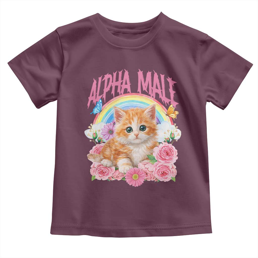 Alpha Male Funny Cat Toddler T Shirt Vintage 90s Kitten Rainbow Floral Butterflies