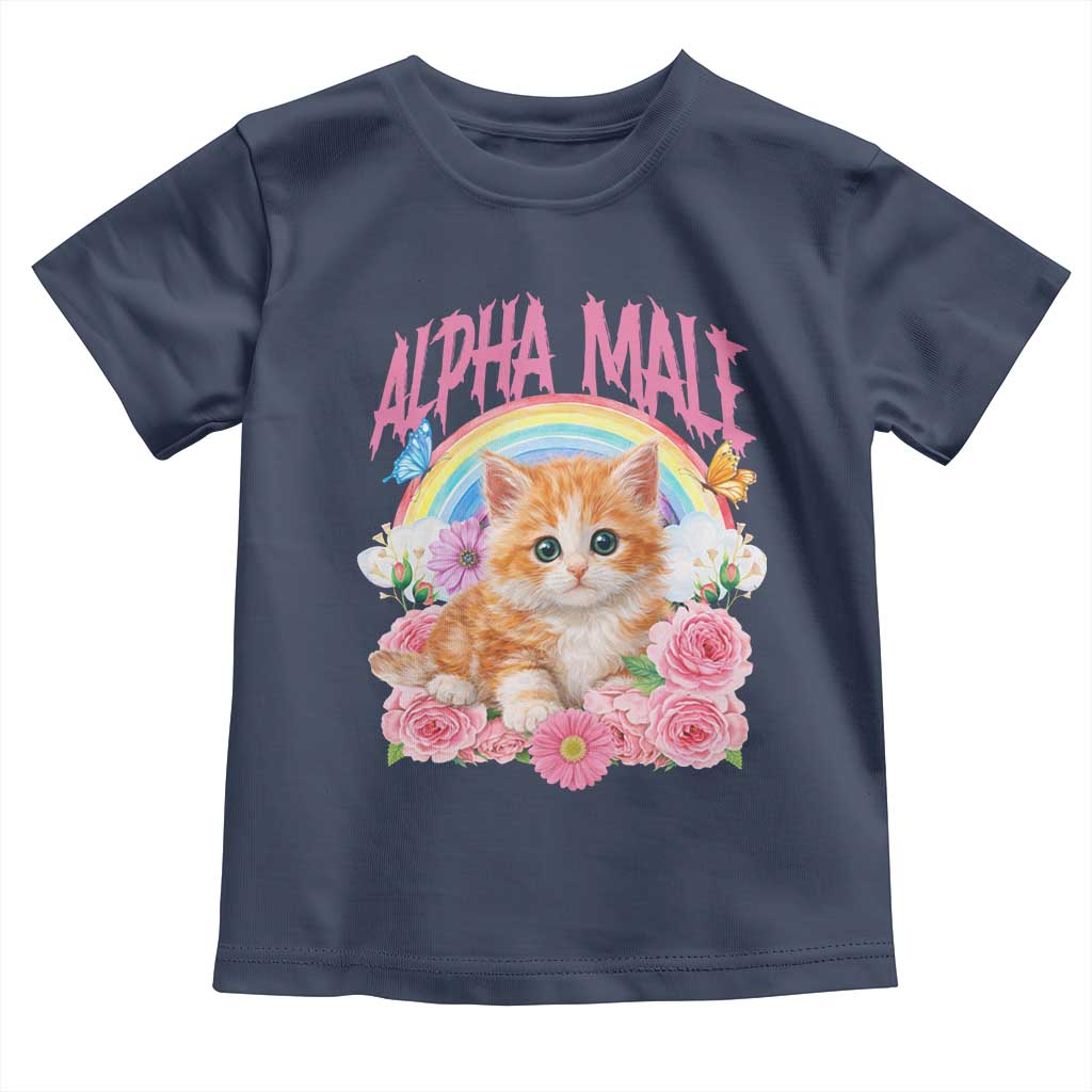 Alpha Male Funny Cat Toddler T Shirt Vintage 90s Kitten Rainbow Floral Butterflies