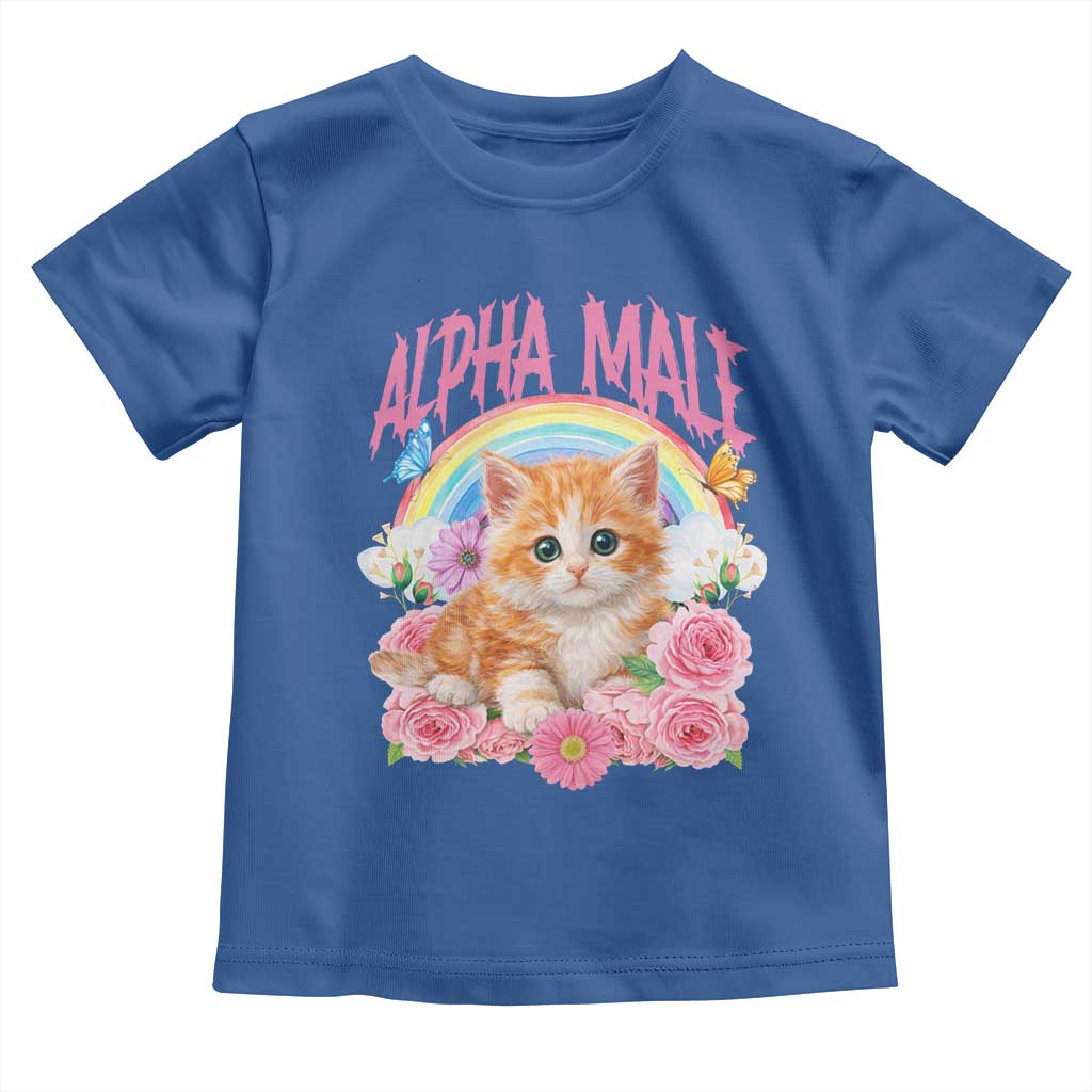 Alpha Male Funny Cat Toddler T Shirt Vintage 90s Kitten Rainbow Floral Butterflies