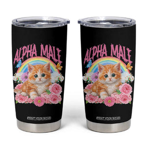 Alpha Male Funny Cat Tumbler Cup Vintage 90s Kitten Rainbow Floral Butterflies