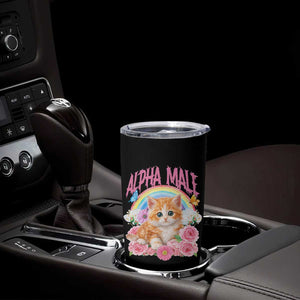 Alpha Male Funny Cat Tumbler Cup Vintage 90s Kitten Rainbow Floral Butterflies