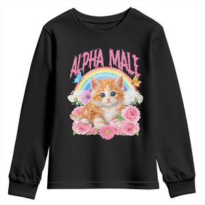Alpha Male Funny Cat Youth Sweatshirt Vintage 90s Kitten Rainbow Floral Butterflies
