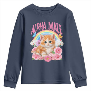 Alpha Male Funny Cat Youth Sweatshirt Vintage 90s Kitten Rainbow Floral Butterflies