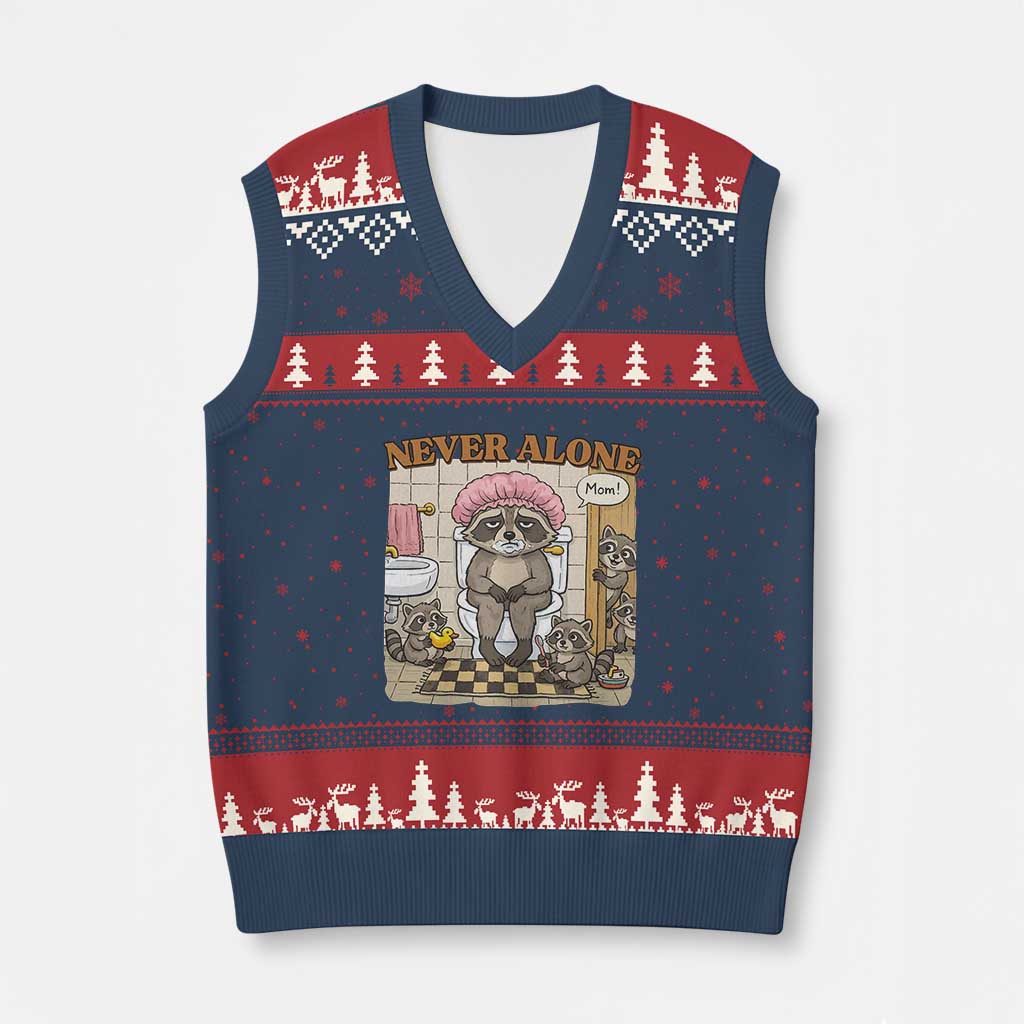 Never Alone Raccoon Mom V-Neck Knit Sweater Vest Funny Mama Life Mothers Day TS11 Navy Red Print Your Wear