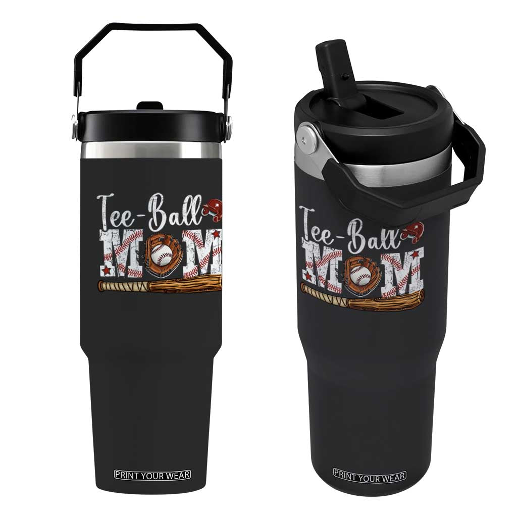 Baseball Mom Flip Straw Tumbler Tee Ball Mama Funny Mother's Day TS11 One Size: 30 oz Black Print Your Wear