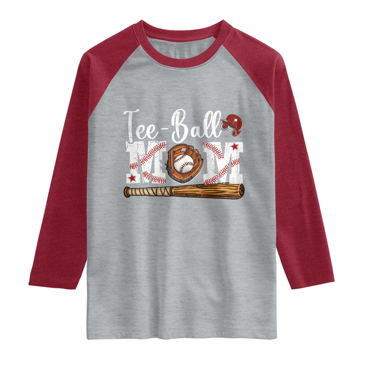 Baseball Mom Raglan Shirt Tee Ball Mama Funny Mother's Day TS11 Heather Gray Heather Red Print Your Wear
