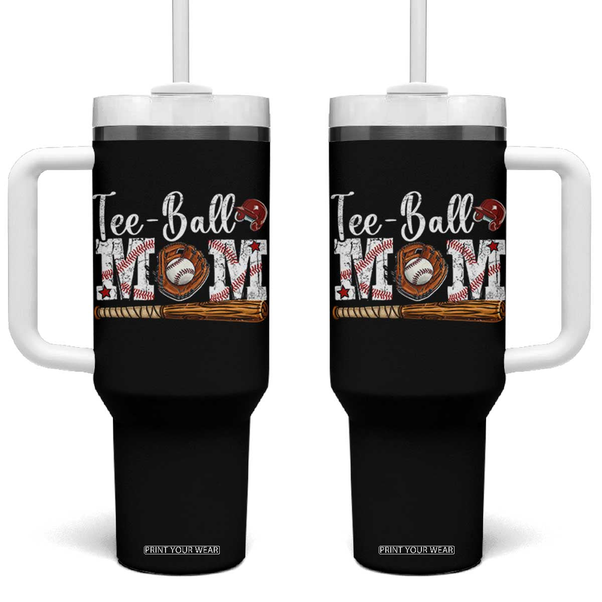 Baseball Mom Tumbler With Handle Tee Ball Mama Funny Mother's Day TS11 One Size: 40 oz Black Print Your Wear
