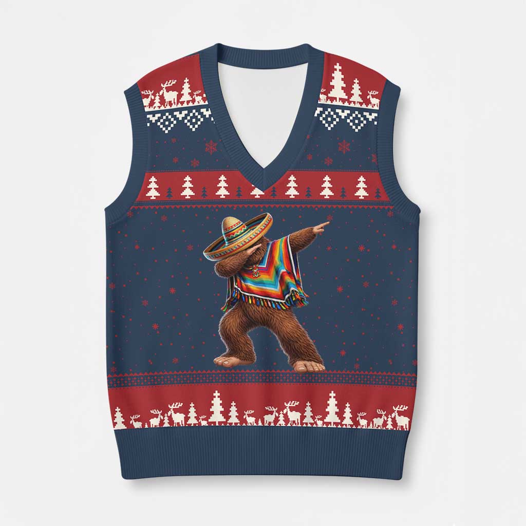 Mexican Bigfoot Dabbing Cinco de Mayo Funny Fiesta V-Neck Knit Sweater Vest TS11 Navy Red Print Your Wear