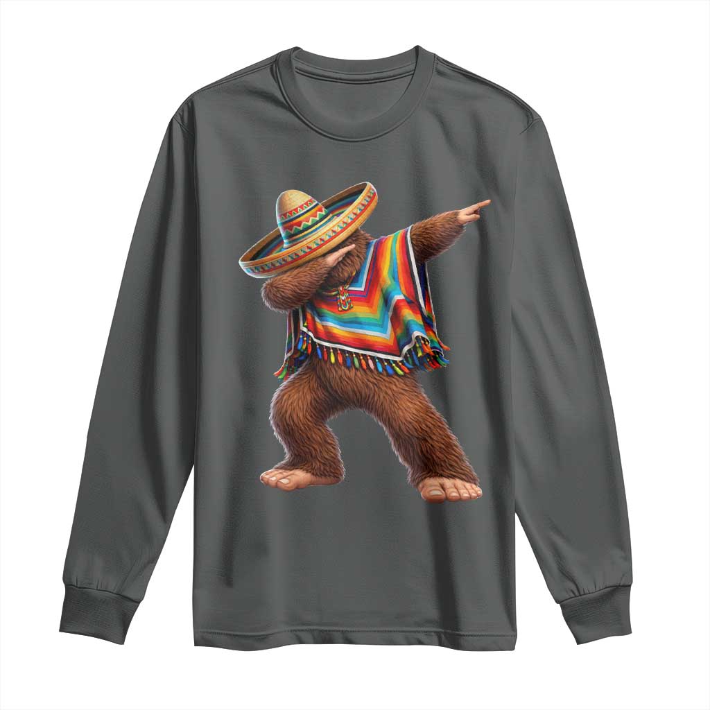 Mexican Bigfoot Dabbing Cinco de Mayo Funny Fiesta Long Sleeve Shirt TS11 Dark Heather Print Your Wear