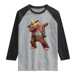 Mexican Bigfoot Dabbing Cinco de Mayo Funny Fiesta Raglan Shirt TS11 Heather Gray Black Print Your Wear