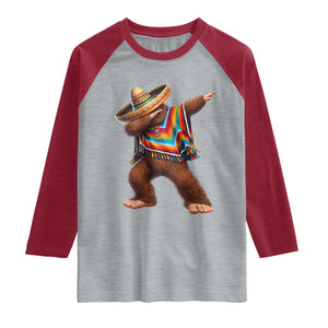 Mexican Bigfoot Dabbing Cinco de Mayo Funny Fiesta Raglan Shirt TS11 Heather Gray Heather Red Print Your Wear