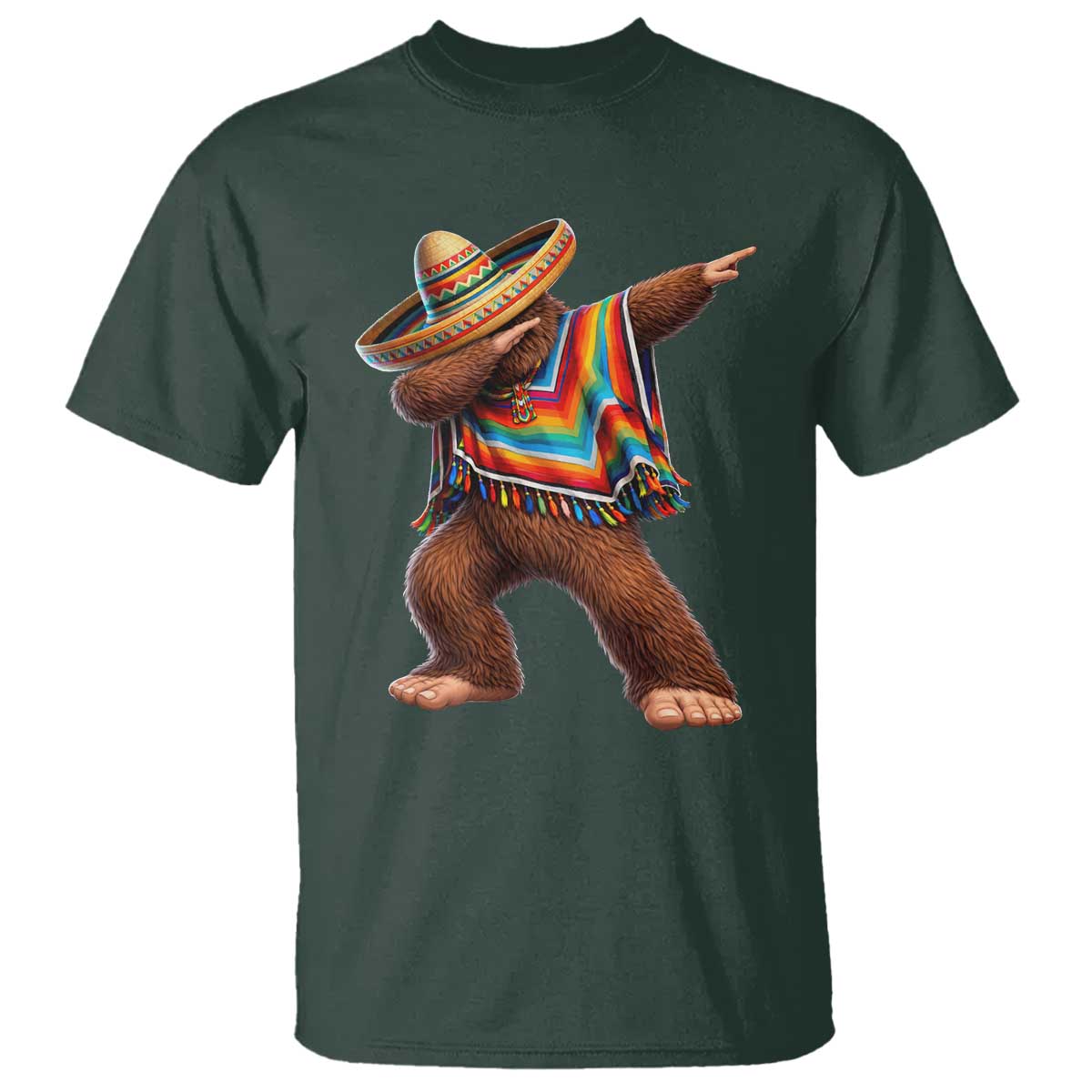 Mexican Bigfoot Dabbing Cinco de Mayo Funny Fiesta T Shirt TS11 Dark Forest Green Print Your Wear