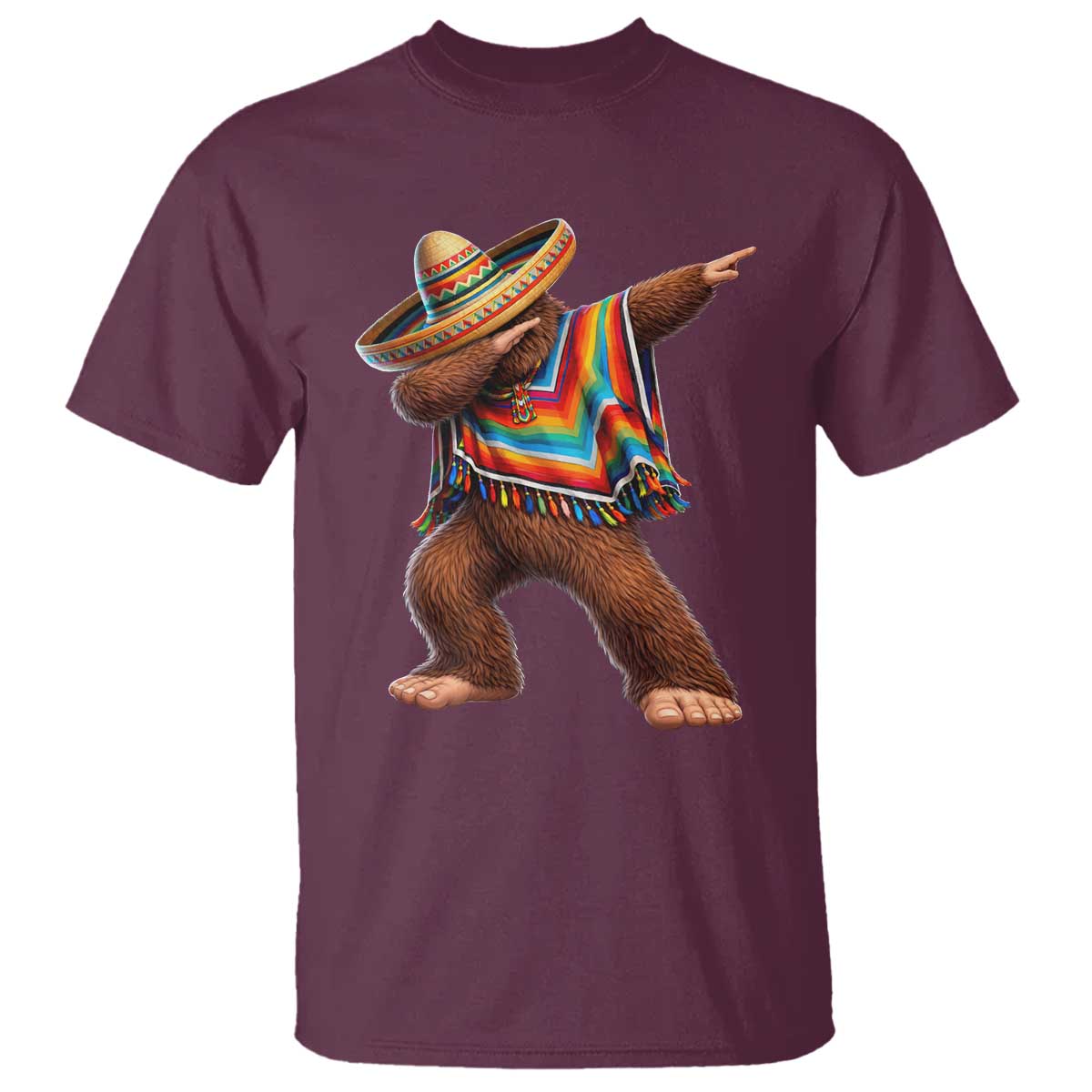 Mexican Bigfoot Dabbing Cinco de Mayo Funny Fiesta T Shirt TS11 Maroon Print Your Wear