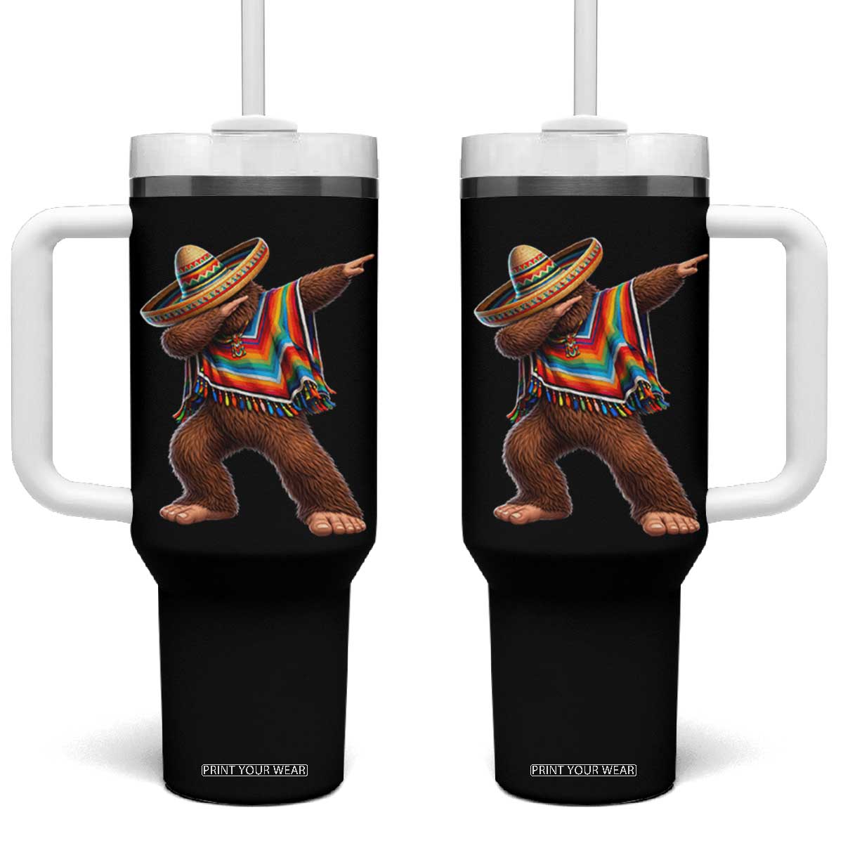 Mexican Bigfoot Dabbing Cinco de Mayo Funny Fiesta Tumbler With Handle TS11 One Size: 40 oz Black Print Your Wear