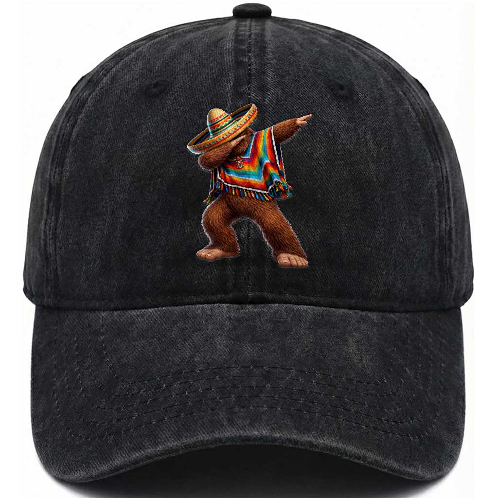 Mexican Bigfoot Dabbing Cinco de Mayo Funny Fiesta Washed Cotton Baseball Cap TS11 Print Your Wear