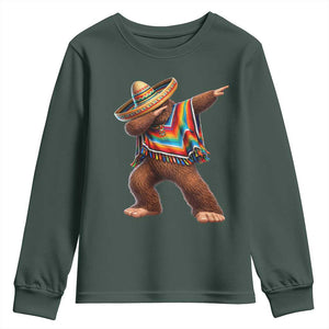 Mexican Bigfoot Dabbing Cinco de Mayo Funny Fiesta Youth Sweatshirt TS11 Dark Forest Green Print Your Wear