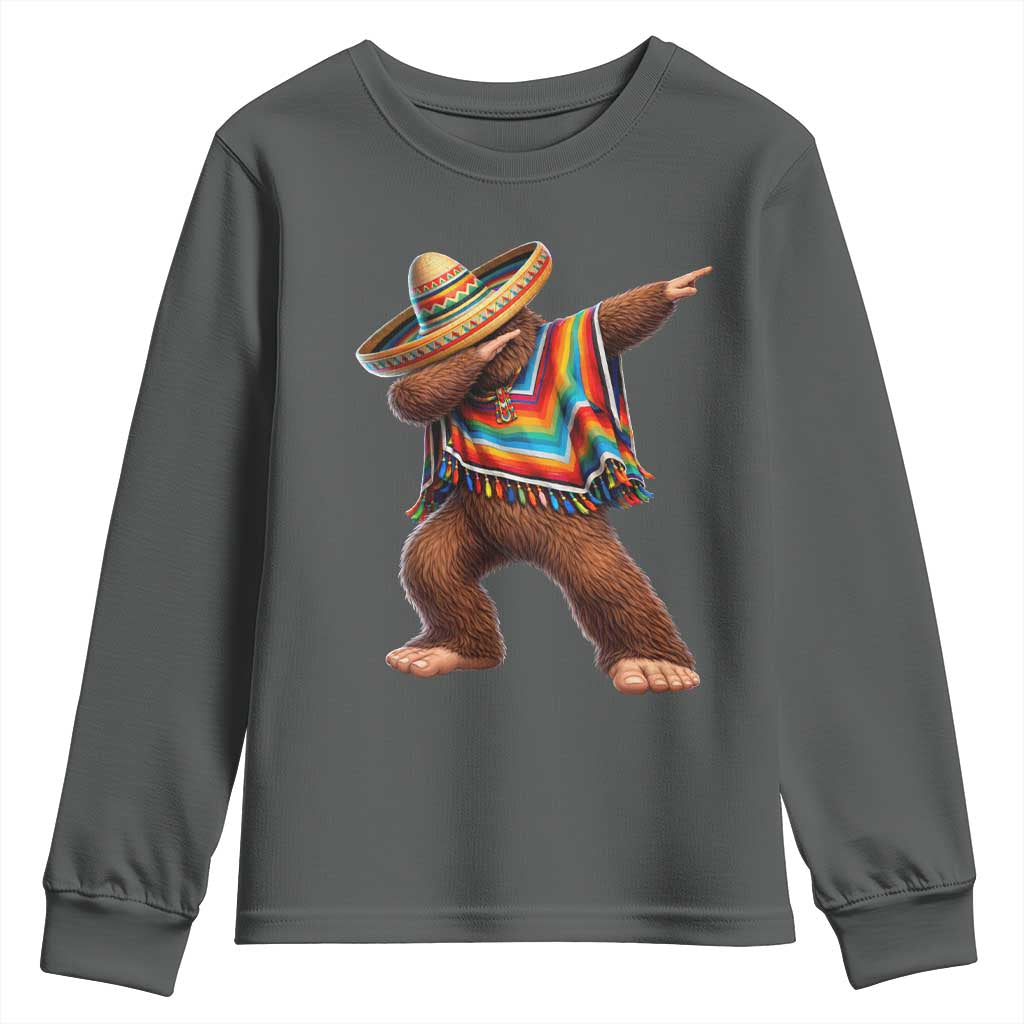 Mexican Bigfoot Dabbing Cinco de Mayo Funny Fiesta Youth Sweatshirt TS11 Dark Heather Print Your Wear