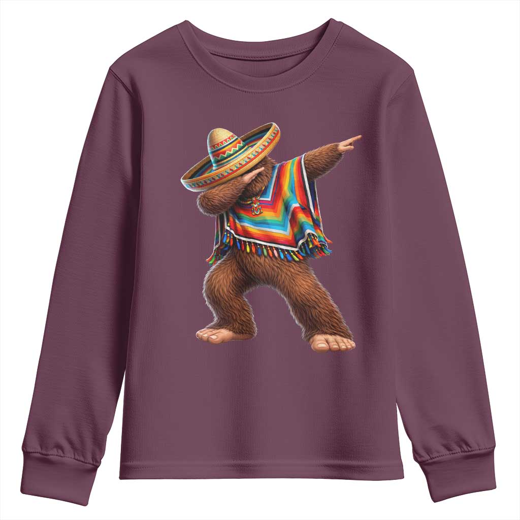 Mexican Bigfoot Dabbing Cinco de Mayo Funny Fiesta Youth Sweatshirt TS11 Maroon Print Your Wear