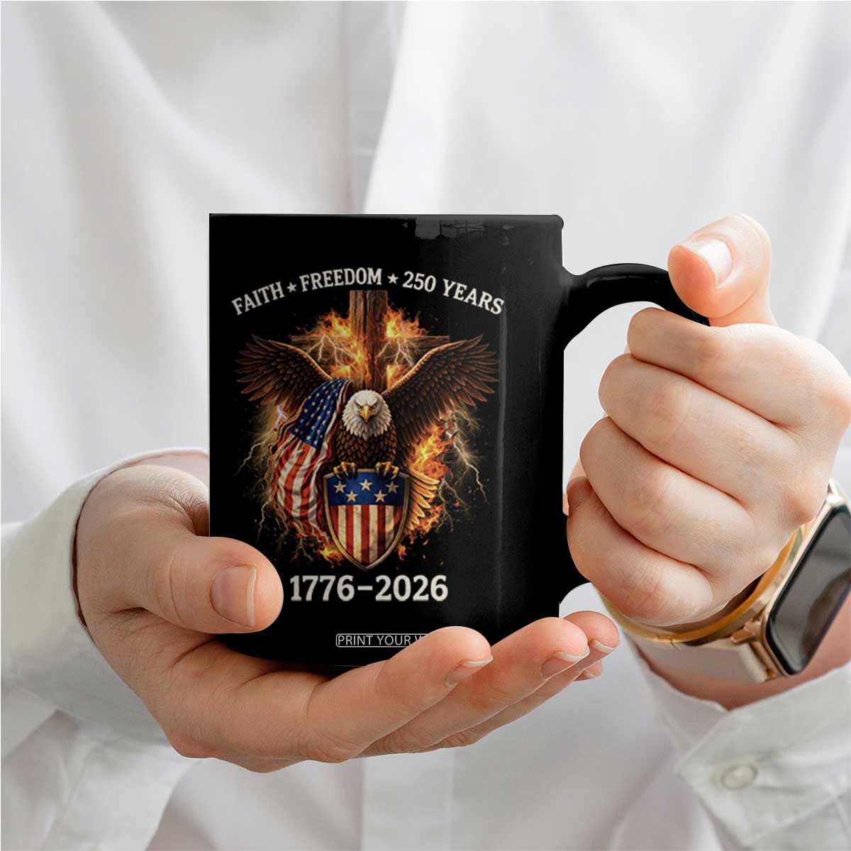 Faith Freedom 250 Years Coffee Mug Christian USA Independence 1776 2026 Bald Eagle TS11 Print Your Wear