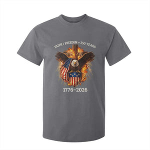 Faith Freedom 250 Years T Shirt For Kid Christian USA Independence 1776 2026 Bald Eagle TS11 Charcoal Print Your Wear