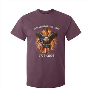 Faith Freedom 250 Years T Shirt For Kid Christian USA Independence 1776 2026 Bald Eagle TS11 Maroon Print Your Wear