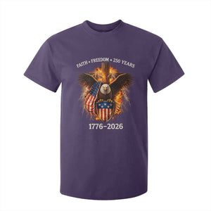Faith Freedom 250 Years T Shirt For Kid Christian USA Independence 1776 2026 Bald Eagle TS11 Purple Print Your Wear