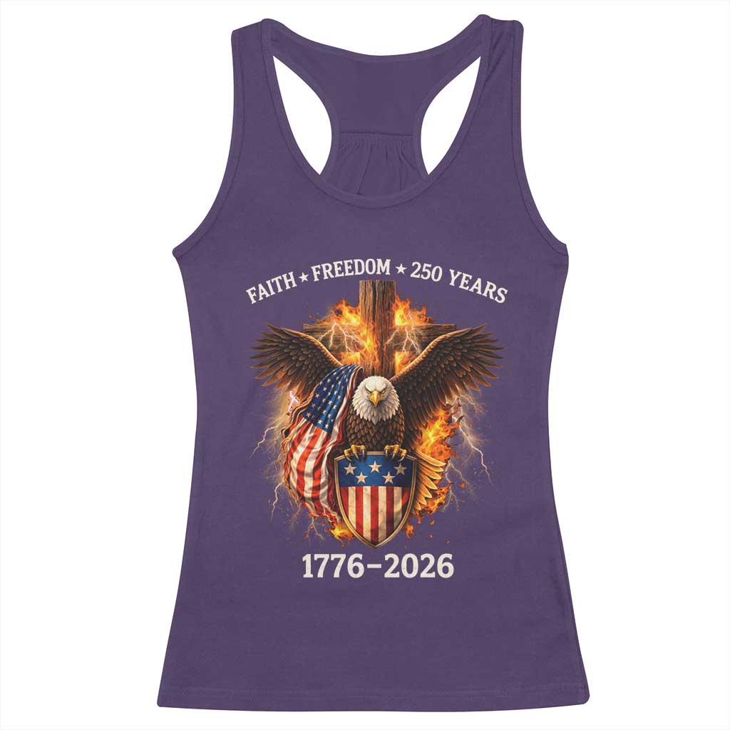Faith Freedom 250 Years Racerback Tank Top Christian USA Independence 1776 2026 Bald Eagle TS11 Purple Print Your Wear