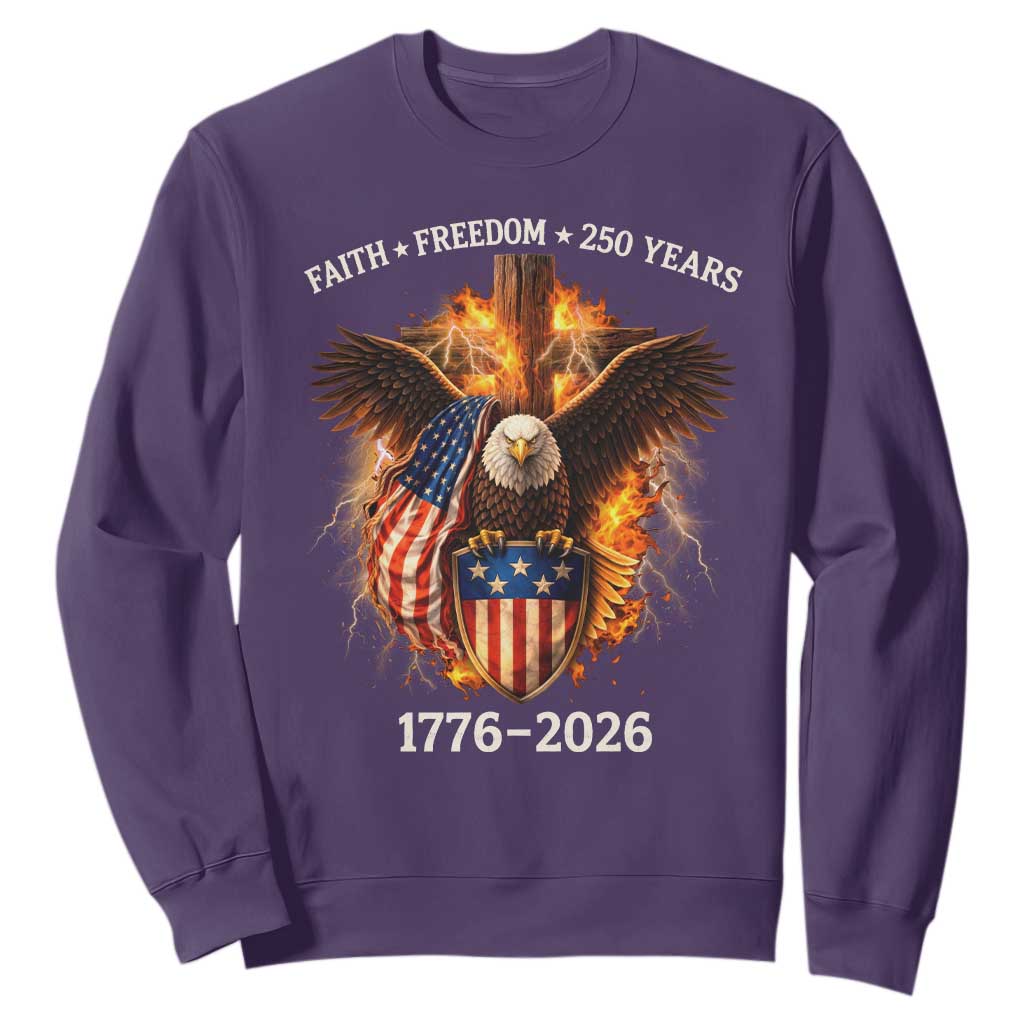 Faith Freedom 250 Years Sweatshirt Christian USA Independence 1776 2026 Bald Eagle TS11 Purple Print Your Wear