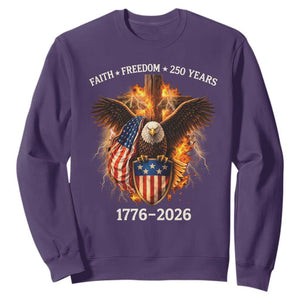 Faith Freedom 250 Years Sweatshirt Christian USA Independence 1776 2026 Bald Eagle TS11 Purple Print Your Wear
