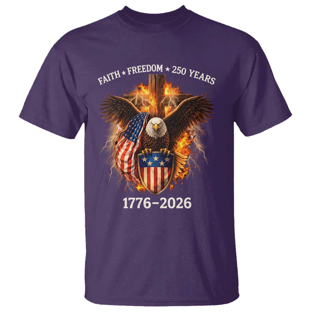 Faith Freedom 250 Years T Shirt Christian USA Independence 1776 2026 Bald Eagle TS11 Purple Print Your Wear