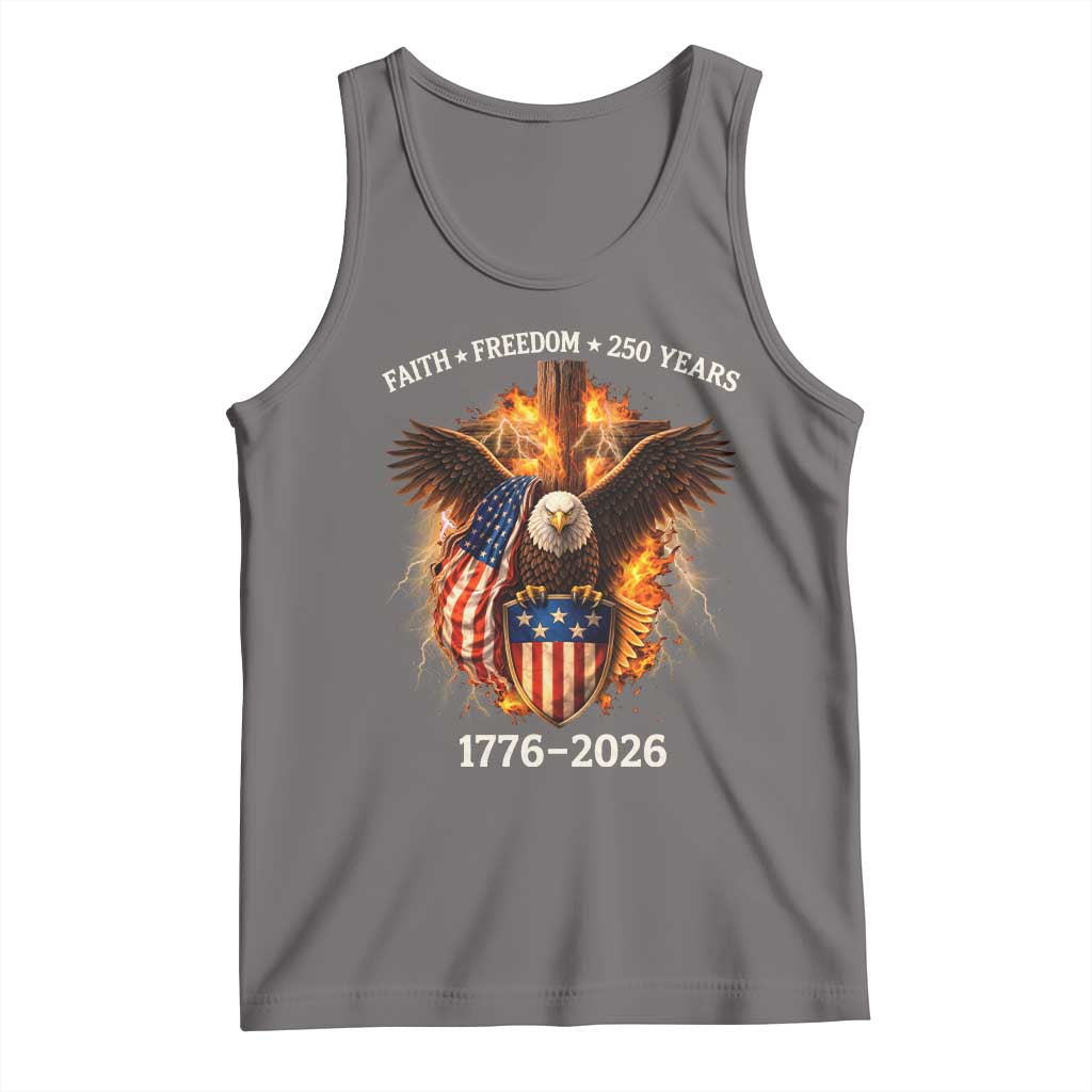 Faith Freedom 250 Years Tank Top Christian USA Independence 1776 2026 Bald Eagle TS11 Deep Heather Print Your Wear