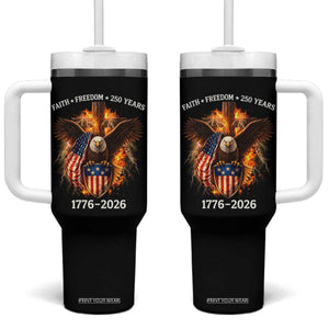 Faith Freedom 250 Years Tumbler With Handle Christian USA Independence 1776 2026 Bald Eagle TS11 One Size: 40 oz Black Print Your Wear
