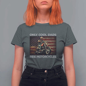 Only Cool Dads Ride Motorcycle T Shirt For Women Vintage USA Flag Father's Day TS11 Dark Heather Print Your Wear