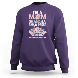 Mother Sweatshirt I'm A Mom Grandma And A Great Grandma Nothing Scares Me Carnation Flower Mother's Day TS11 Purple Print Your Wear