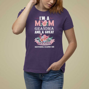 Mother T Shirt For Women I'm A Mom Grandma And A Great Grandma Nothing Scares Me Carnation Flower Mother's Day TS11 Purple Print Your Wear