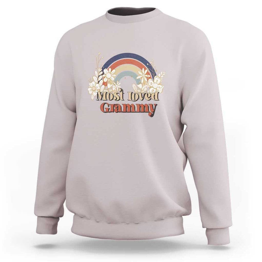 Grandma Sweatshirt Most Loved Grammy Retro Groovy TS11 Ice Gray Print Your Wear
