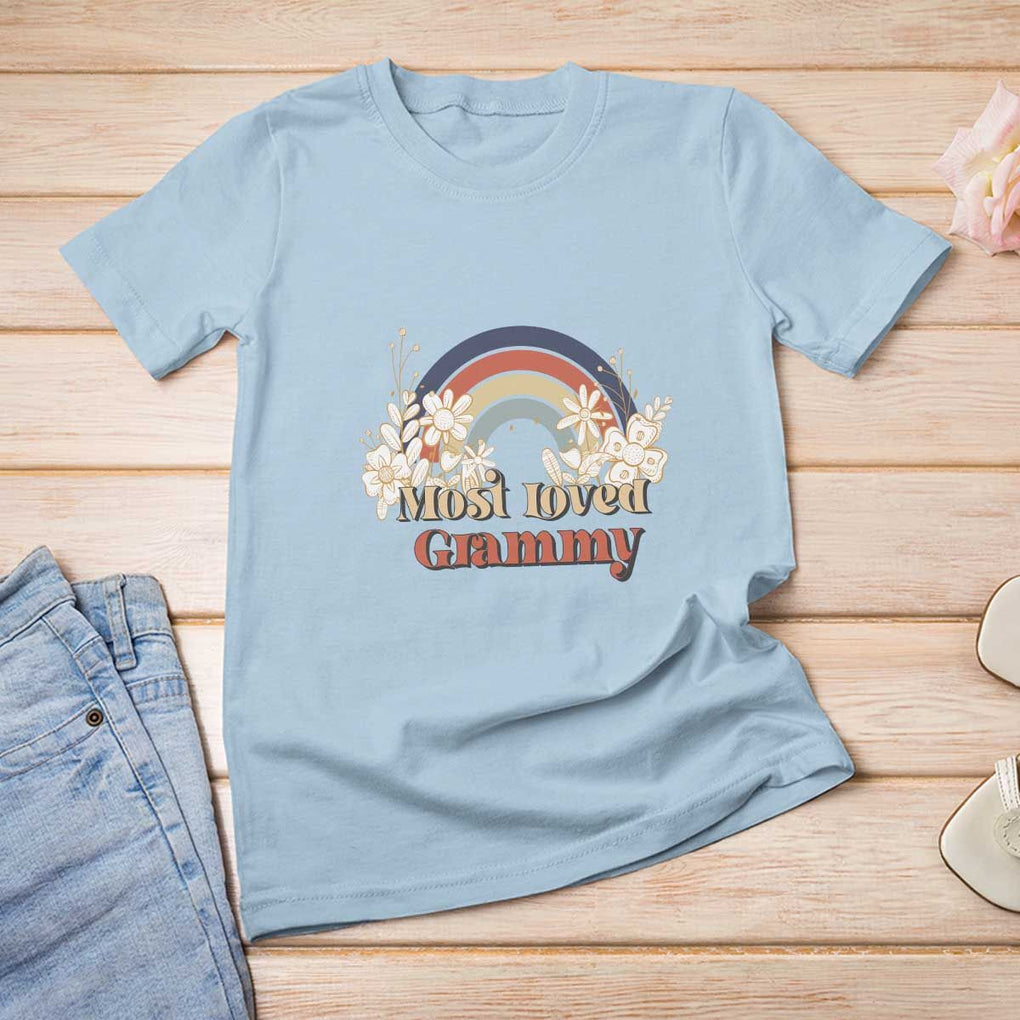 Grandma T Shirt For Women Most Loved Grammy Retro Groovy TS11 Light Blue Print Your Wear