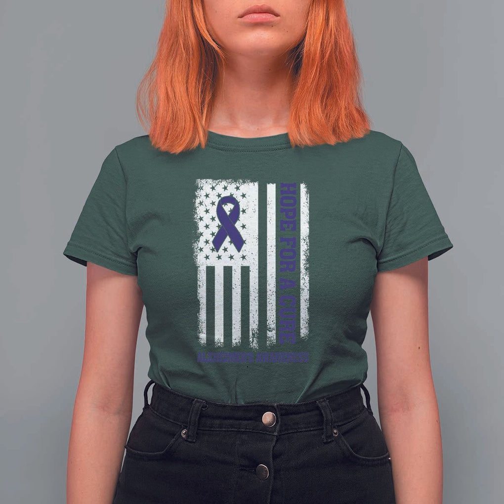 Alzheimer's Awareness T Shirt For Women Hope For A Cure Alzheimer's Supporter TS11 Dark Forest Green Print Your Wear