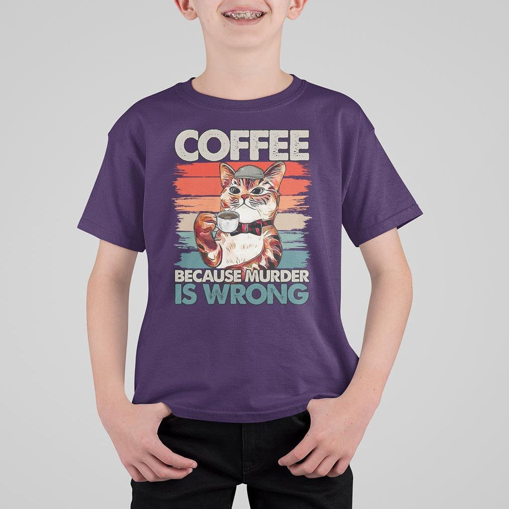 Funny Cat Coffee T Shirt For Kid Because Murder Is Wrong Coffee Cup TS11 Purple Print Your Wear