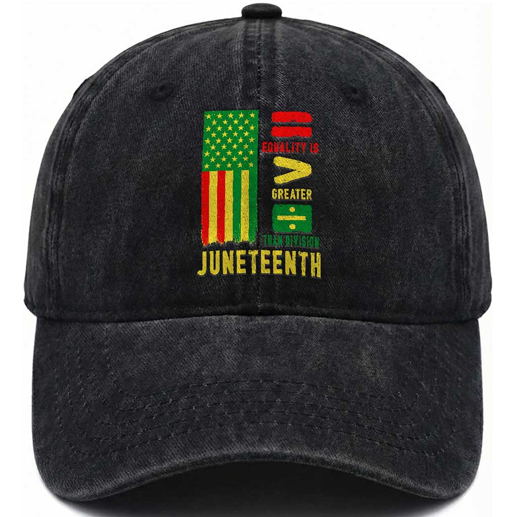 Juneteenth Equality Is Greater Than Division Washed Cotton Baseball Cap Juneteenth American Flag