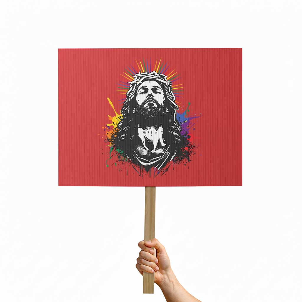 Funny LGBT Gay Pride Jesus Rainbow Flag Christian Protest Sign TS11 Horizontal 18" × 24" Red Print Your Wear