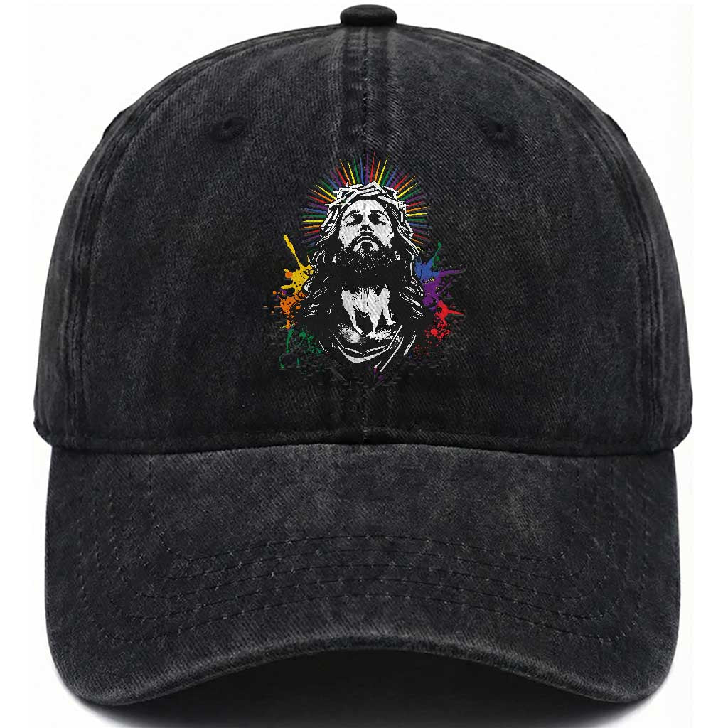 Funny LGBT Gay Pride Jesus Rainbow Flag Christian Washed Cotton Baseball Cap TS11 Print Your Wear