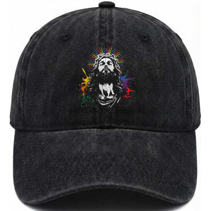 Funny LGBT Gay Pride Jesus Rainbow Flag Christian Washed Cotton Baseball Cap TS11 Print Your Wear